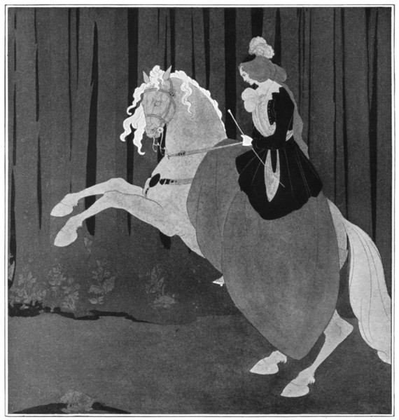 A woman sitting on a rearing horse, 1898.Artist: Aubrey Beardsley