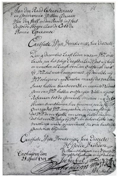 A letter from the Dutch East India Company to Willem Adriaan van der Stel, 18th century (1931). Artist: Unknown