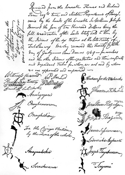 Reduced facsimile of a treaty between the British and Native American tribes, 1769, (c1880). Artist: Unknown