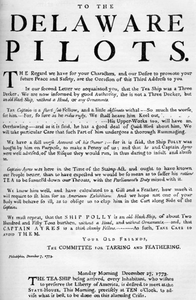 Facsimile of the proclamation about the tea ship, 1773 (c1880). Artist: Unknown