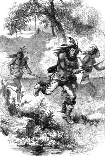 Flight of Native Americans after a massacre of settlers, c17th century (c1880). Artist: Unknown