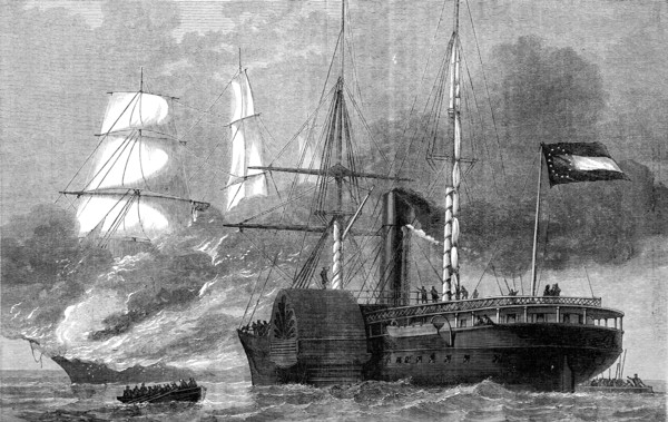 The 'Nashville destroying a federal merchantman, American Civil War, 1861-1862 (c1880). Artist: Unknown