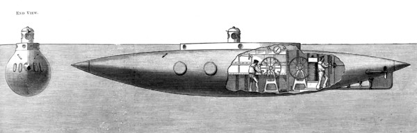 'The Displacement Sinking and Rising Submarine Boat 'Nautilus'', 1887. Artist: Unknown