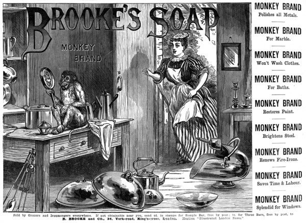 Advertisement for Brooke's 'Monkey Brand' Soap, 1887. Artist: Unknown