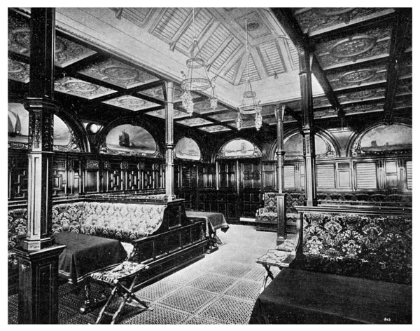 First class smoking room on board the P&O steamship SS 'India', 1901. Artist: Unknown