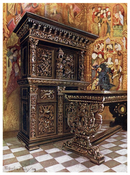 Carved oak armoire, 1910.Artist: Edwin Foley