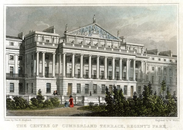 The centre of Cumberland Terrace, Regents Park, London, 1829.Artist: W Wallis