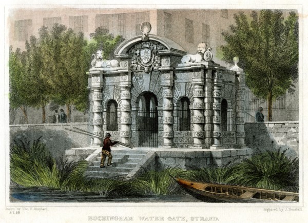 Buckingham Water Gate, Strand, Westminster, London, 1830.Artist: J Henshall
