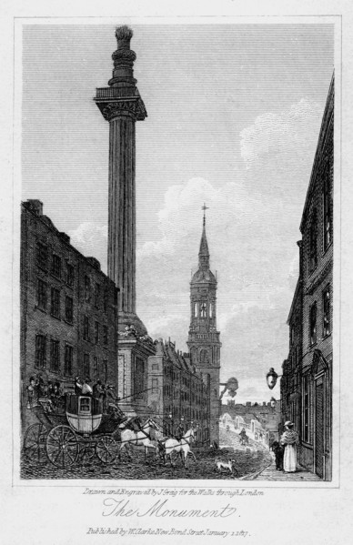 The Monument, City of London, 1817.Artist: J Greig