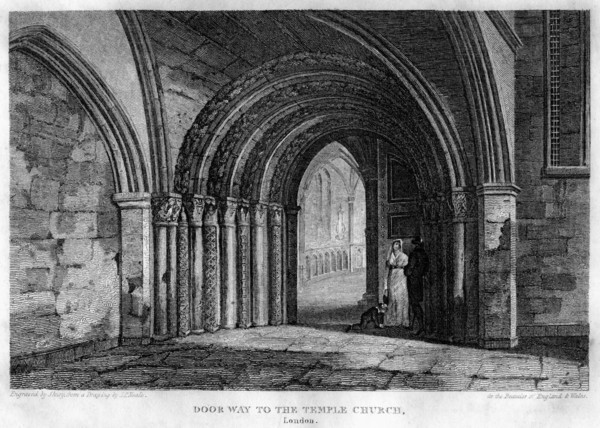 Doorway to the Temple Church, London, 1815.Artist: J Shury