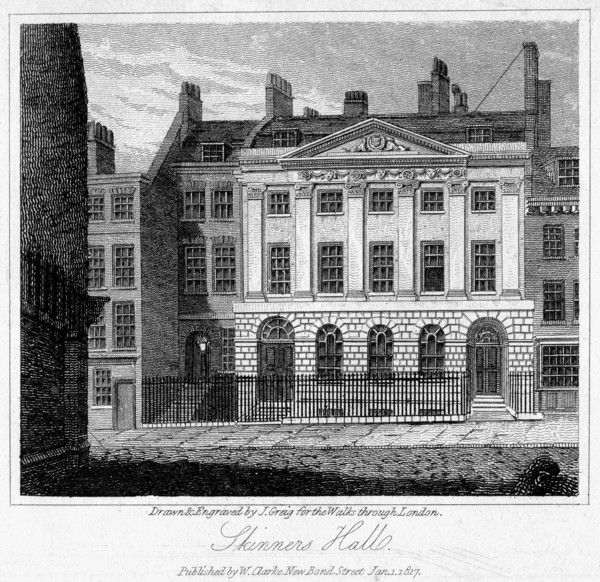 Skinners' Hall, City of London, 1817.Artist: J Greig