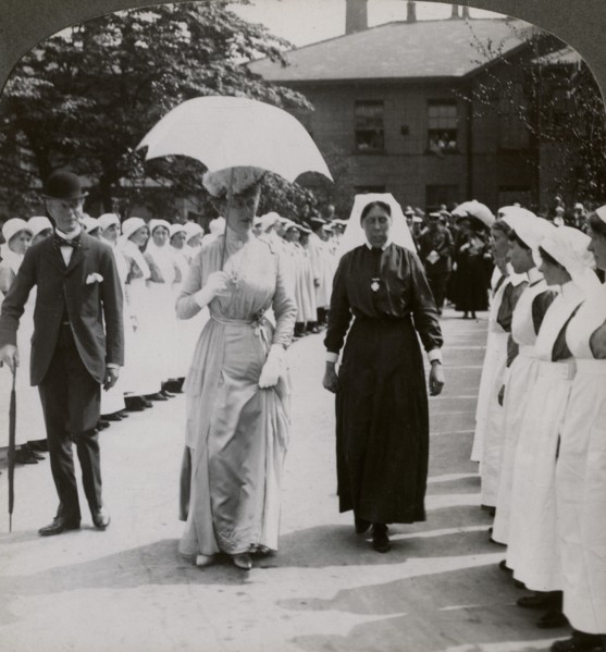 Her Majesty walking through the guard of honour of nurses of RN Hospital, Hull, 20th century. Artist: Realistic Travels Publishers