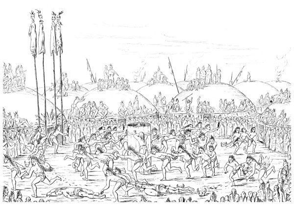 Religious Ceremony, Mandan Village.Artist: Myers and Co