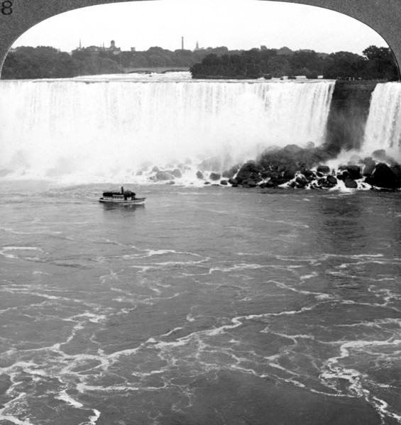 Niagara Falls and the 'Maid of the Mist', from the Canadian Cliffs, Canada.Artist: Realistic Travels Publishers