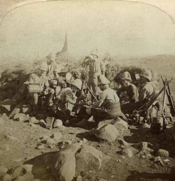 Gordon Highland signallers on Signal Hill, Euslin, South Africa, Boer War, 1899-1902.Artist: Underwood & Underwood