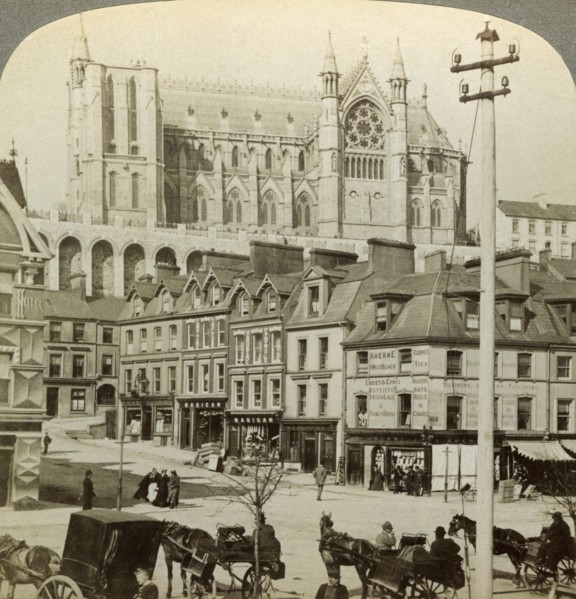 Cathedral and Main Street, Queenstown, Ireland, c late 19th century.Artist: Underwood & Underwood