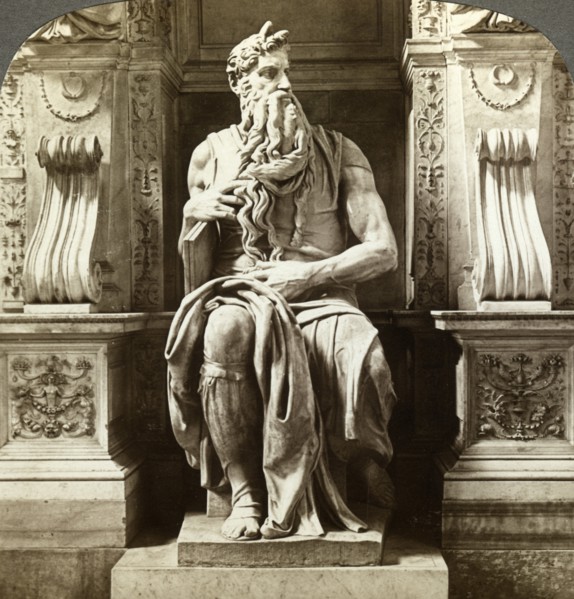 Michelangelo's statue of Moses, Church of San Pietro in Vincoli, Rome, Italy.Artist: Underwood & Underwood