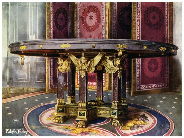 Circular table and folding screen, 1911-1912.Artist: Edwin Foley
