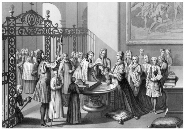 'Baptism According to the Church of Rome'.Artist: Andrew Thomas