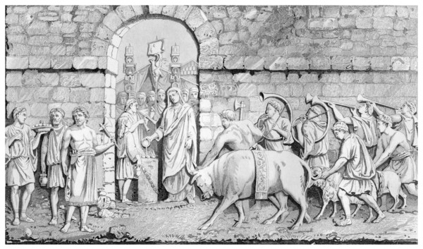 'The Great Sacrifice of the Romans on Undertaking a War'.Artist: James Gardner