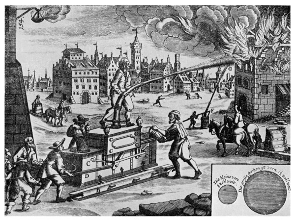 Fire engine on a sledge, 1662 (1956). Artist: Unknown