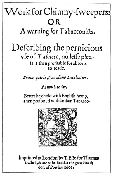 Title page of Work for Chimney Sweepers or A Warning for Tobacconists, 1602 (1956). Artist: Unknown