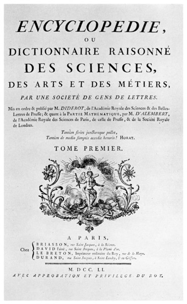 Title page of Denis Diderot's Encyclopedie, 1751 (1956). Artist: Unknown