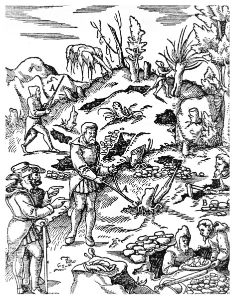 Prospecting for metals, 1556 (1956). Artist: Unknown