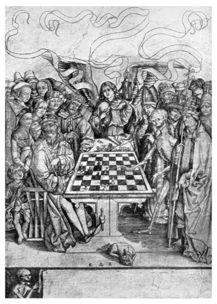 Chess: Death checkmating a king, c1400 (1956). Artist: Unknown