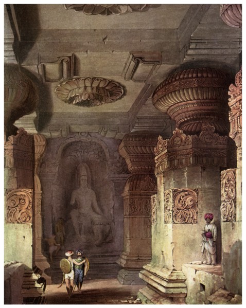 Interior of a cave temple, Ellora, Maharashtra, India, 19th century (1956). Artist: Unknown