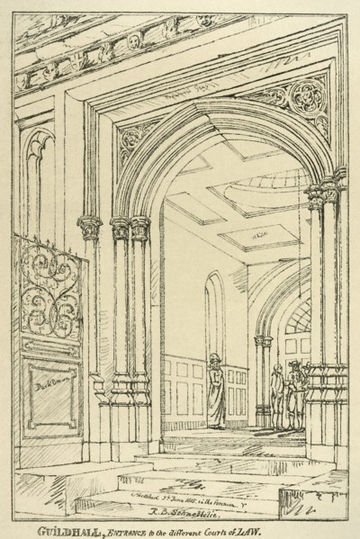 Entrance to the different courts of law, Guildhall, London, June 1815 (1886). Artist: Unknown