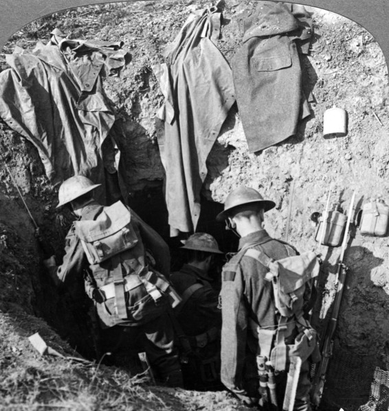 German dugout captured in the advance at Bapaume, France, World War I, 1914-1918.Artist: Realistic Travels Publishers