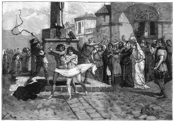 Adulterers being whipped in public, France, 8th century (1882-1884). Artist: Unknown