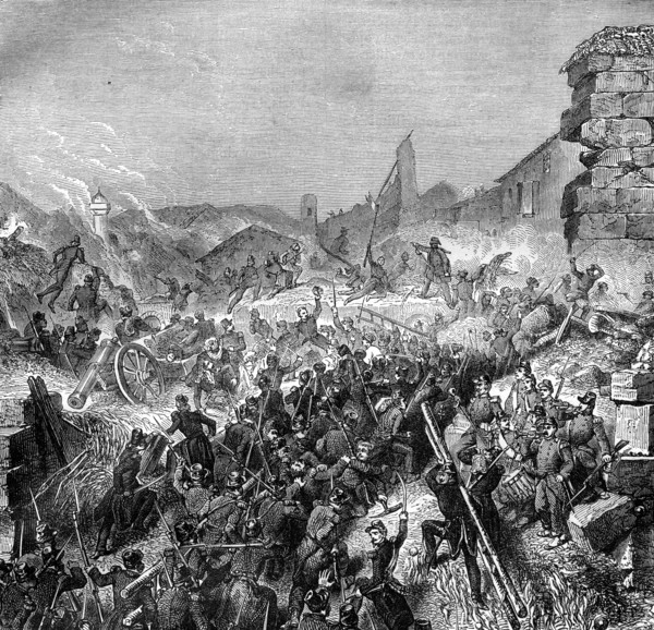 The capture by the French of the Algerian city of Constantine, 10th October 1837 (1882-1884).Artist: Janet Lange
