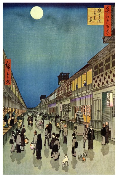 'Saruwaka Cho, Yoru Shibai', 1856 (1925). Artist: Unknown
