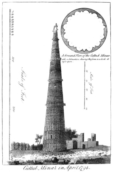 'Cuttub Minar in April 1794, (1799). Artist: Unknown