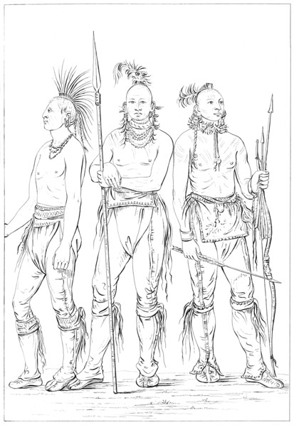 Three Osage braves, 1841.Artist: Myers and Co