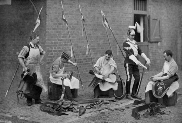 Saddlers of the 17th Lancers at work, 1896. Artist: Gregory & Co