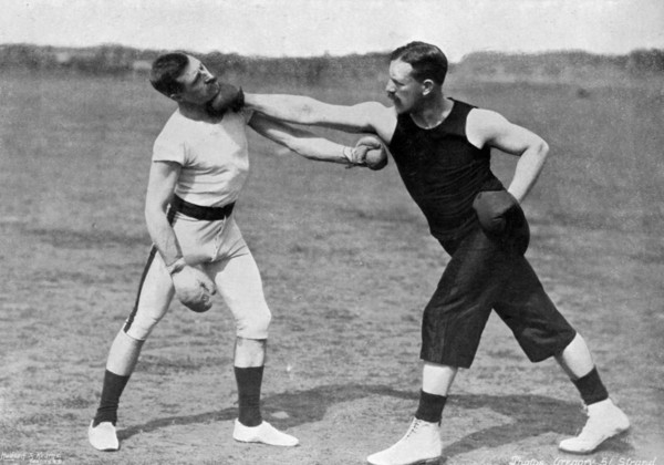 'The art of boxing, the right under the chin', Aldershot, Hampshire, 1896. Artist: Gregory & Co