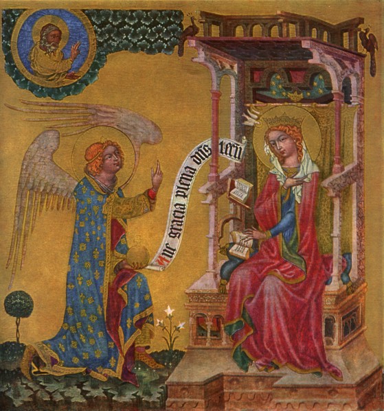 'Annunciation of the Virgin Mary', c1350 (1955).Artist: Master of the Vyssi Brod Altar