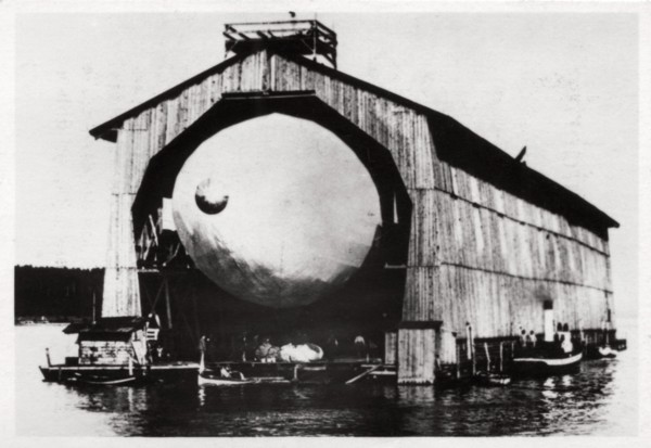 Zeppelin LZ1 in a floating hanger at Manzell, Friedrichshafen, Germany, 1900, (1933). Artist: Unknown