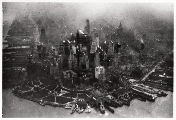 Aerial view of Manhattan, New York City, USA, from a Zeppelin, 1928 (1933). Artist: Unknown
