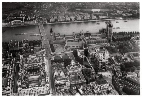 Aerial view of Westminster, London, from a Zeppelin, 1931 (1933). Artist: Unknown