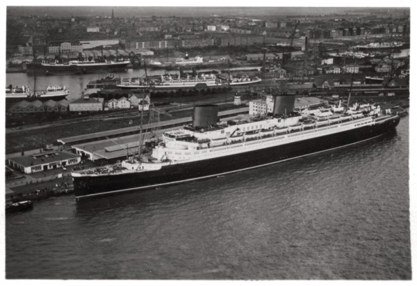 Aerial view of Bremen harbour, Germany, and the liner 'Europa', from a Zeppelin, c1931 (1933). Artist: Unknown