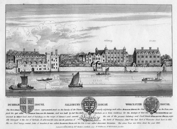 Durham House, Salisbury House, and Worcester House, London, c1630 (1808). Artist: Unknown