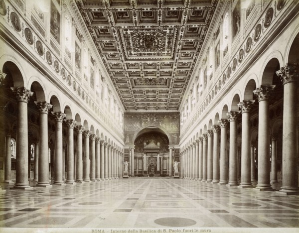 Interior of the Basilica of St Paul Outside the Walls, Rome, Italy, late 19th or early 20th century. Artist: Unknown