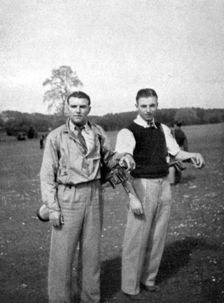 Stanley Matthews and Eddie Hapgood pause between shots during a round of golf, 1945. Artist: Unknown