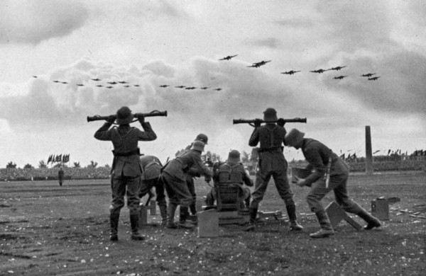 Flak batteries put on a show at the Nuremberg Rally, Germany, 1935. Artist: Unknown