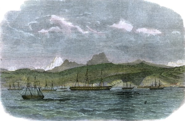 The Spanish blockading squadron at Valparaiso, Chile, c1880. Artist: Unknown
