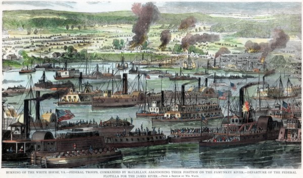 Burning of the White House, Virginia, American Civil War, 26 June 1862. Artist: Unknown